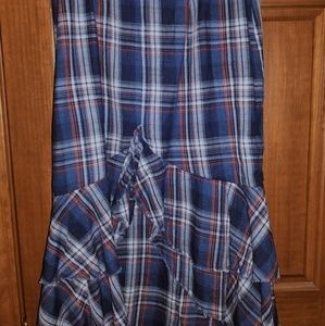 Dillards Blue Plaid Asymmetrical Skirt
